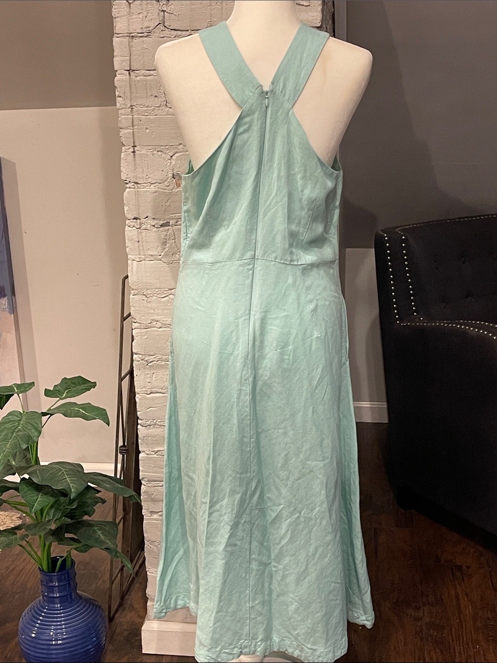 Ann Taylor Linen Mint Halter Maxi Dress with pockets - Picture 2 of 5